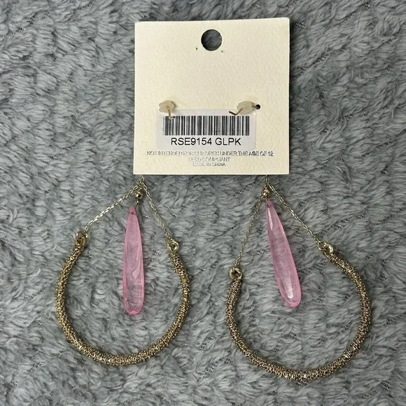 Mia Collection Gold Pink Fringe Dangle Earrings Fashion Jewelry New With Tags - Picture 7 of 8